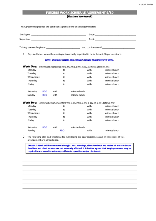 Fillable Flexible Work Schedule Agreement 9/80 Template