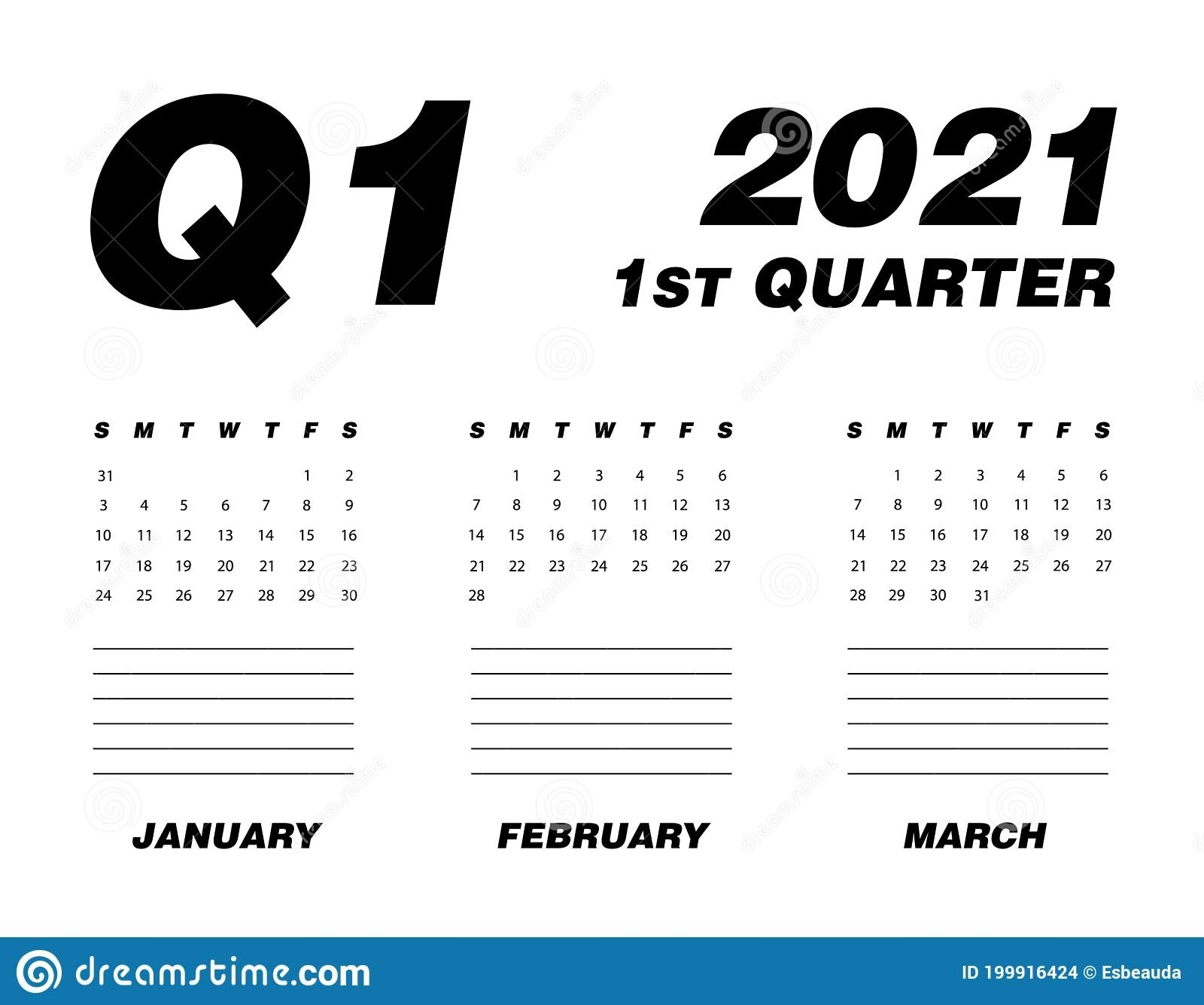First Quarter Of Calendar 2021 Stock Vector - Illustration