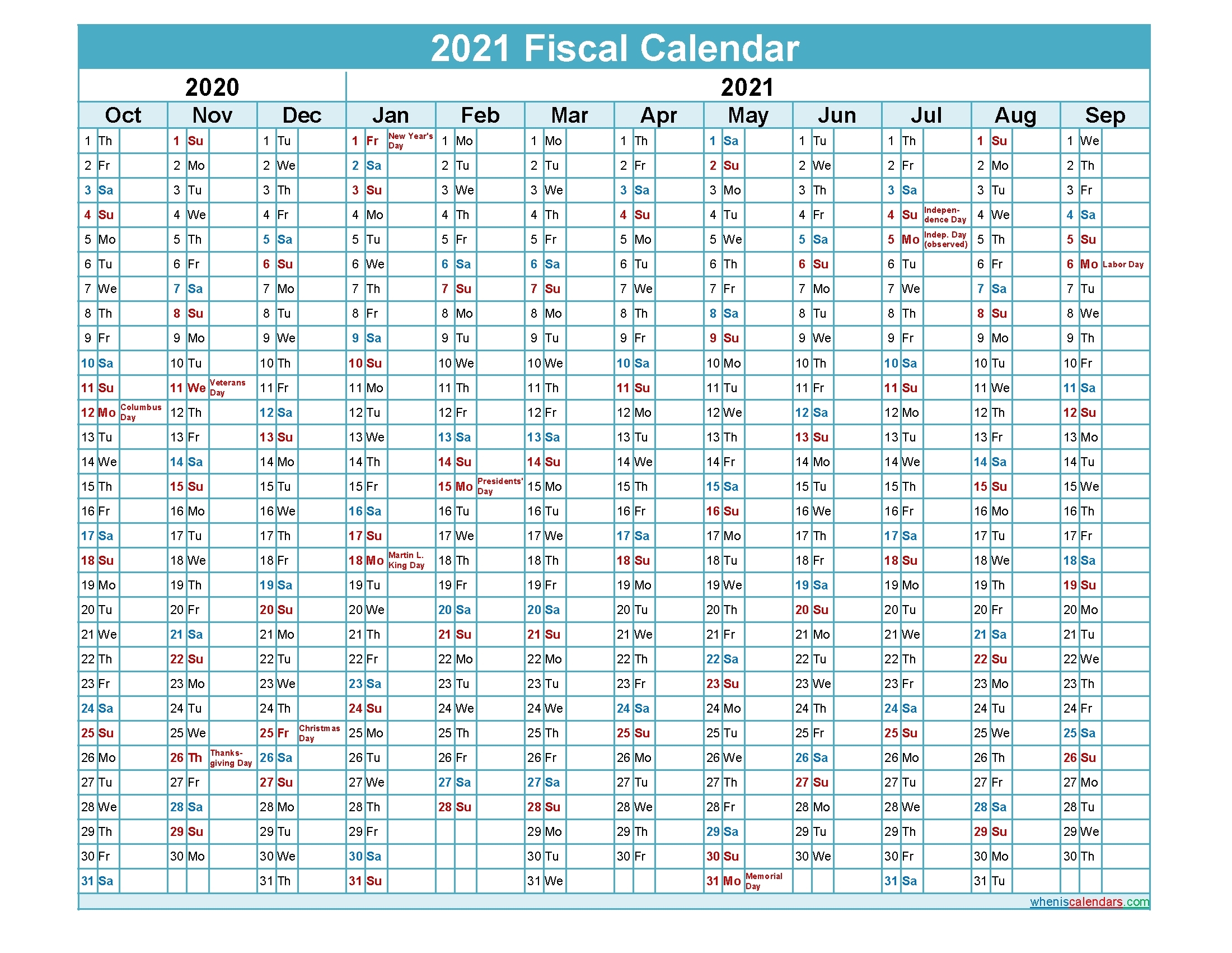 Fiscal Calendar 2021Quarters | Month Calendar Printable