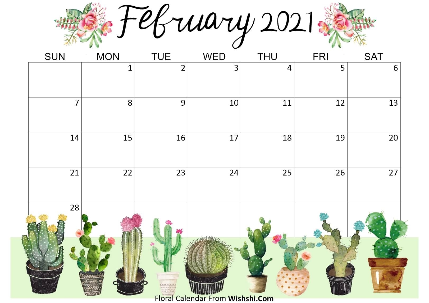 Floral February 2021 Calendar Printable - Free Printable