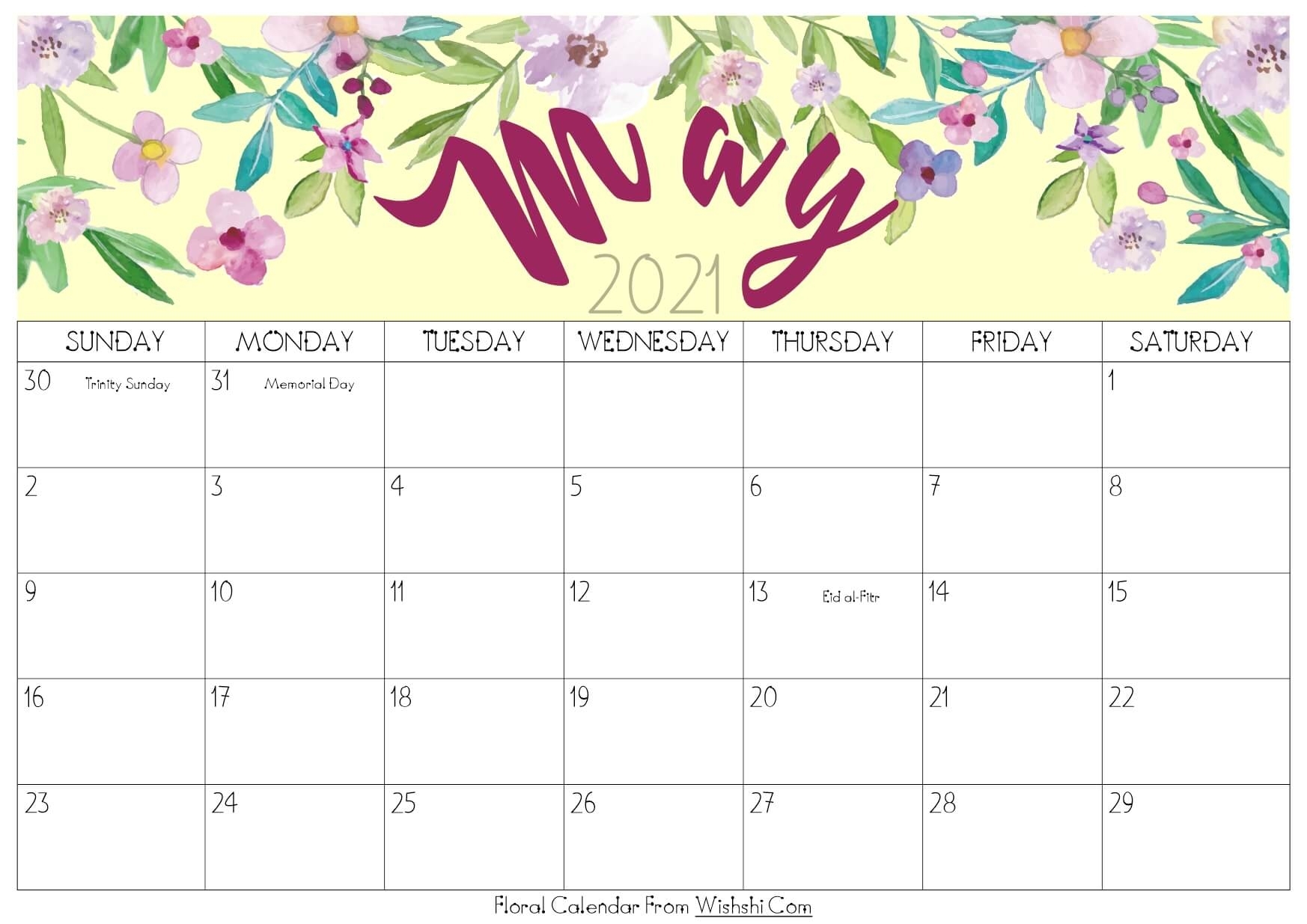 Floral May 2021 Calendar Printable - Free Printable