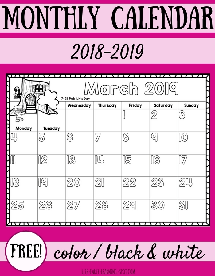 Free 2018-2019 Monthly Calendars For Kids | Liz&#039;S Early
