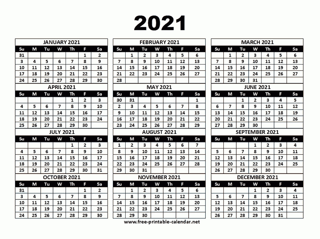 Free 2021 Yearly Calender Template : Calendar 2021