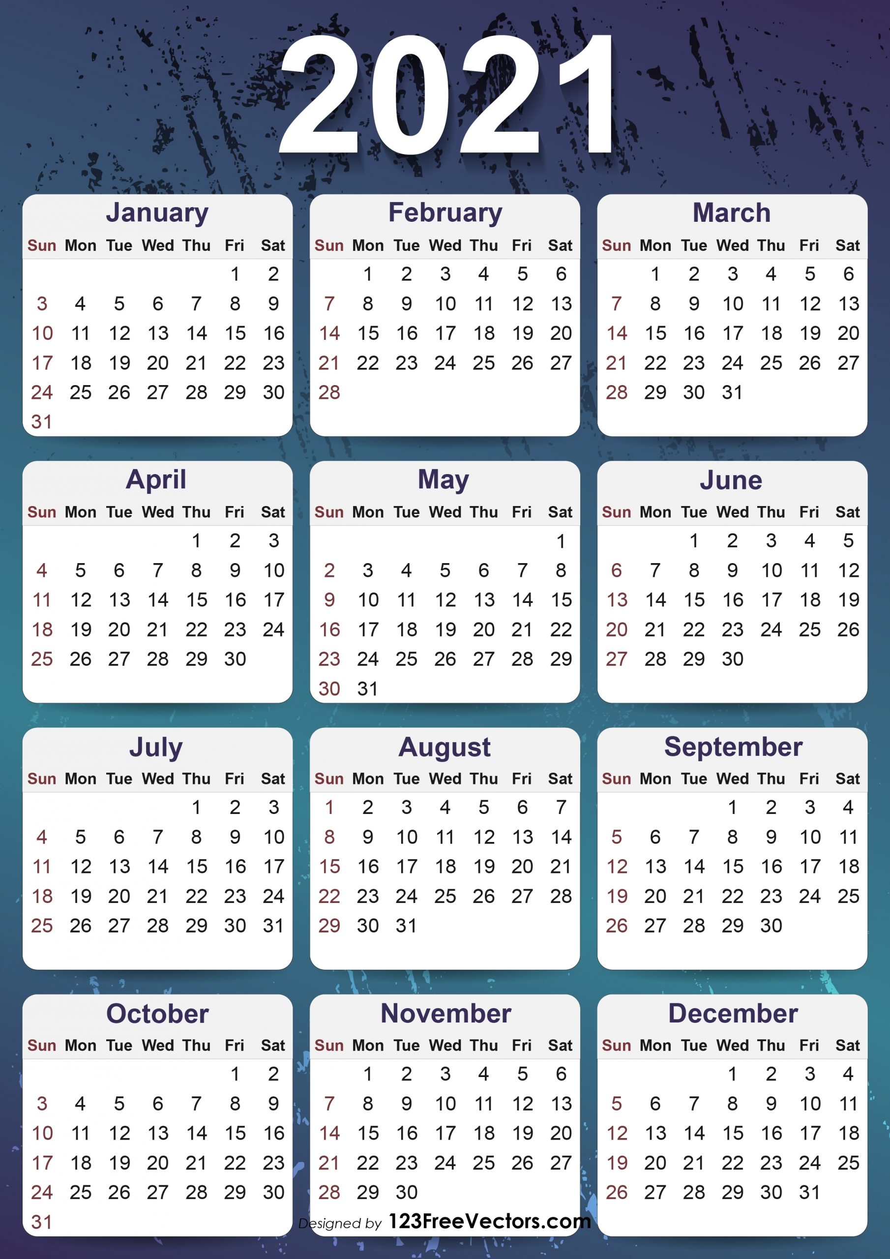 Free 2021 Yearly Calender Template / Free Printable Year