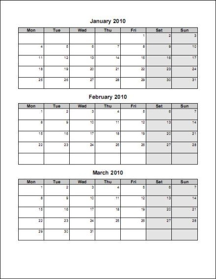 Free 3 Month Calendar Printable | Monthly Calendar