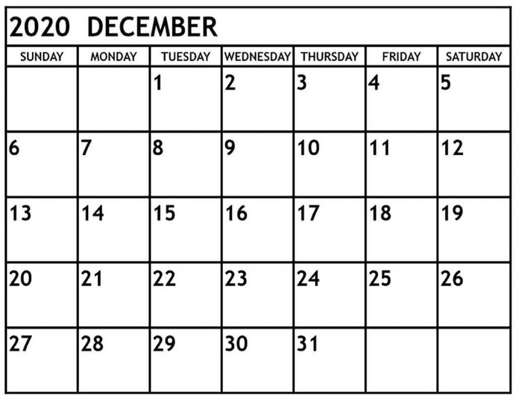 Free Blank December 2020 Calendar Printable In Pdf, Word