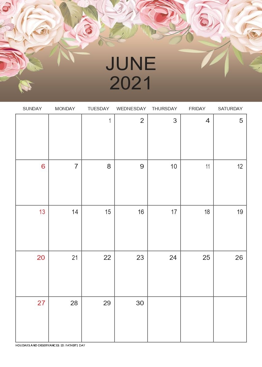 Free Download June 2021 Printable Calendar Templates Pdf