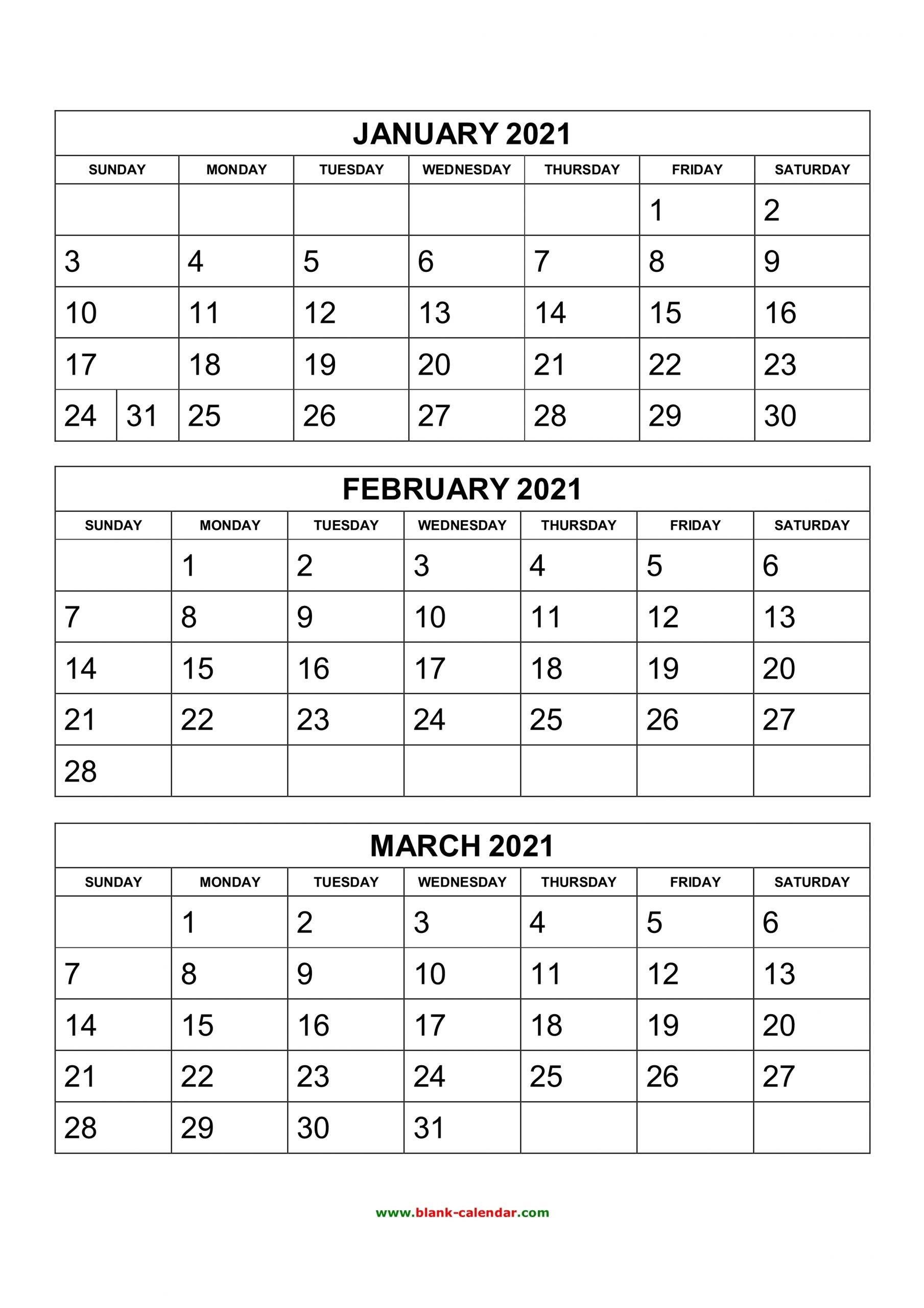 Free Download Printable Calendar 2021, 3 Months Per Page