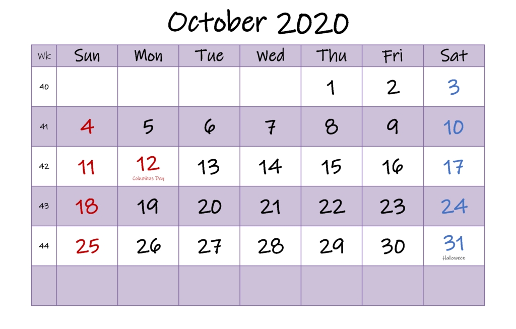 Free Editable October Calendar 2020 Printable Template