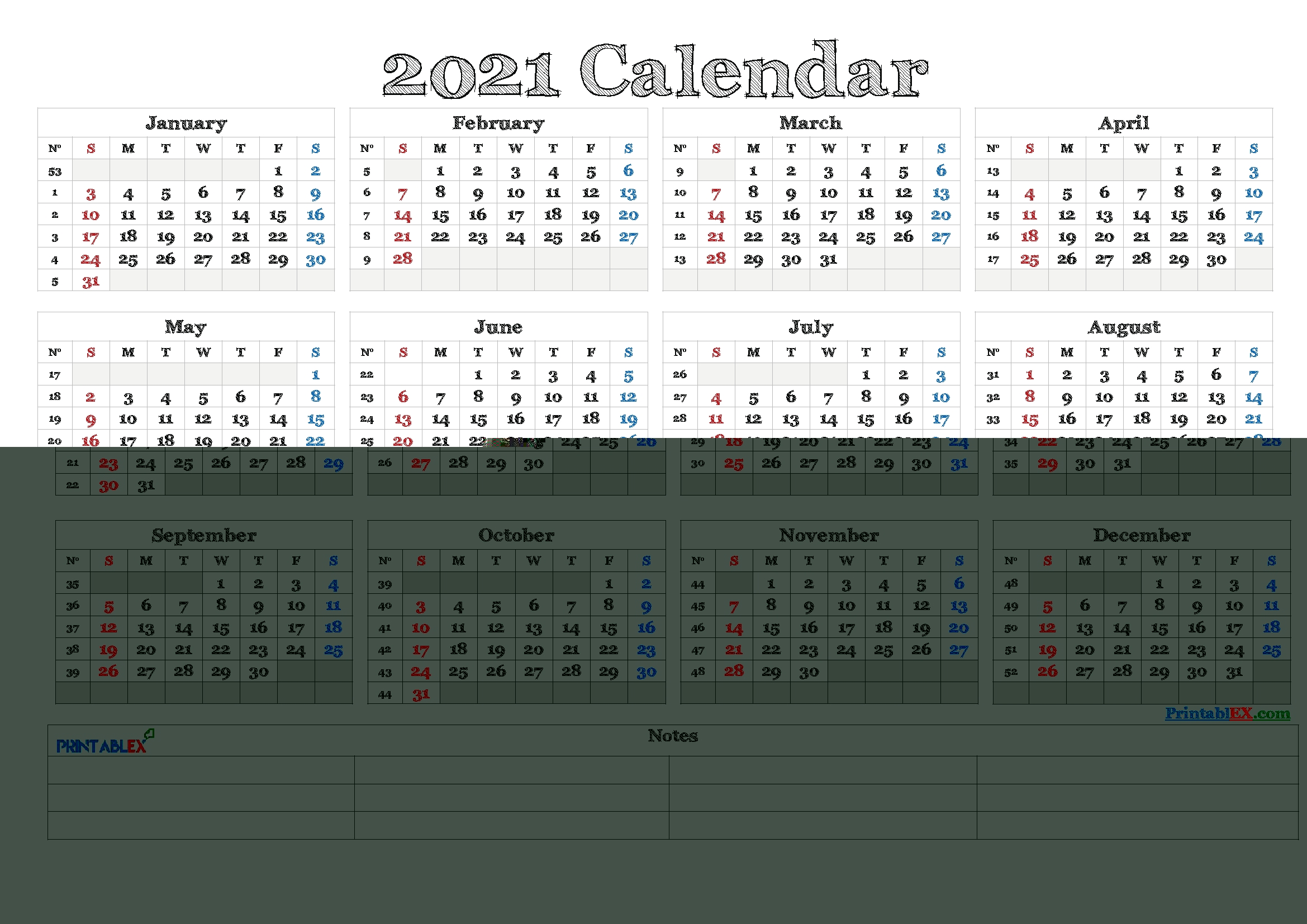 Free Editable Weekly 2021 Calendar / 2021 Editable Yearly