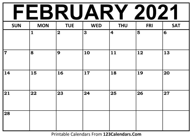 Free February 2021 Calendar | 123Calendars Get In 2020