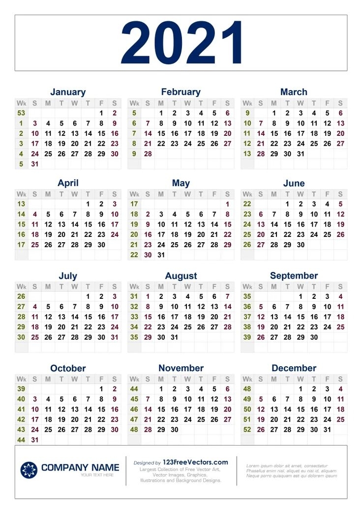 Free Free Download 2021 Calendar With Week Numbers