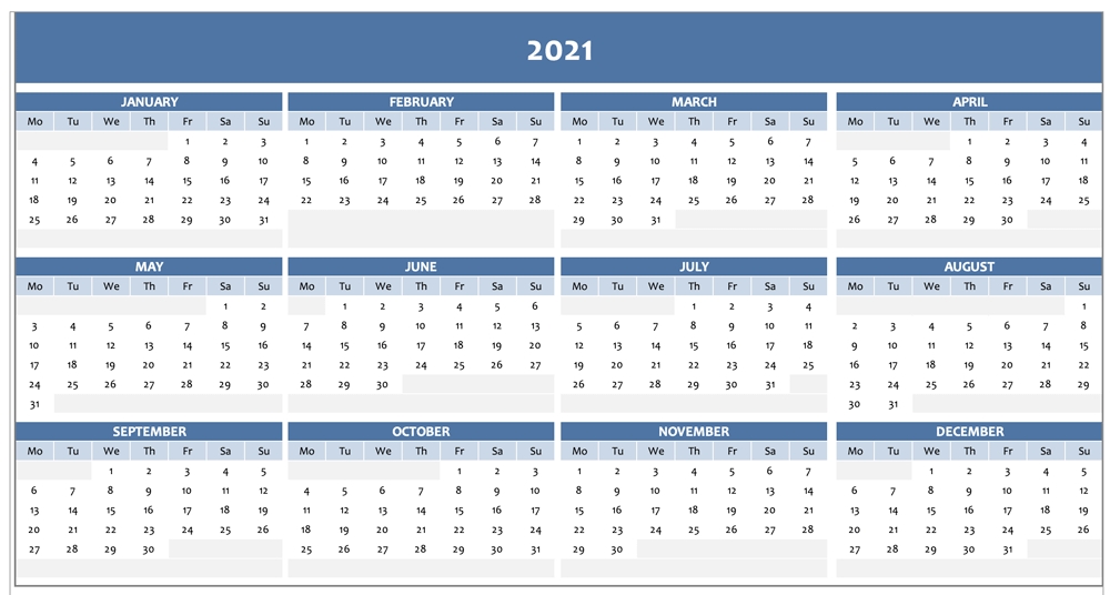 Free Full Year Calendar For 2021 [Excel Template]