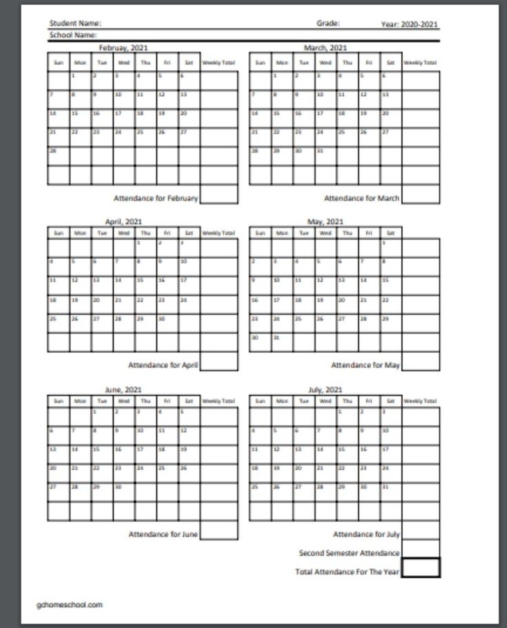 Free Homeschool Attendance Calendars 2020-2021 In 2020