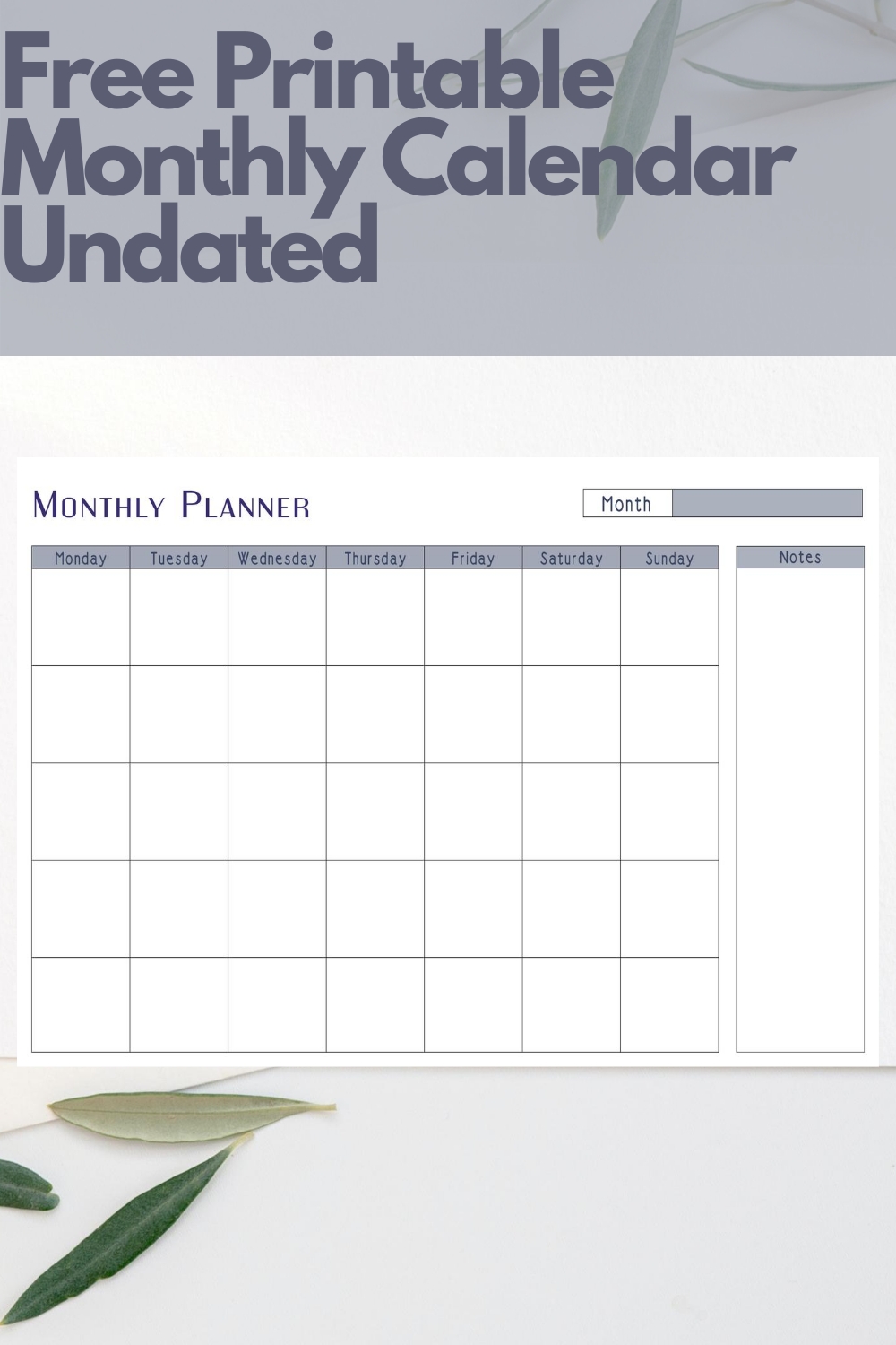 Free Monthly Undated Planner Printable | Undated Monthly