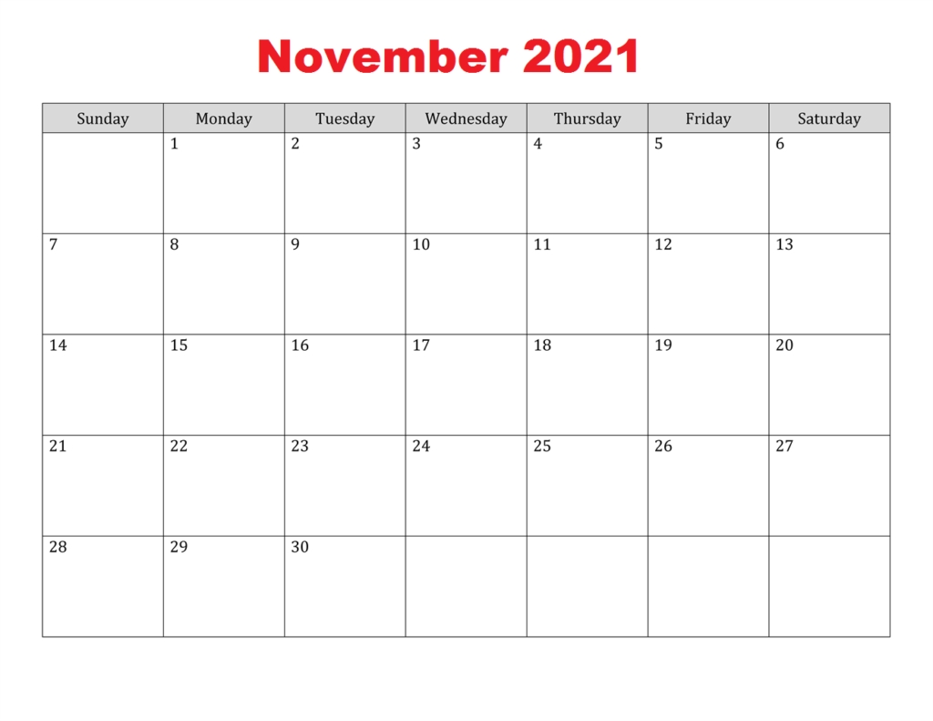 Free November 2021 Calendar Printable - Blank Templates