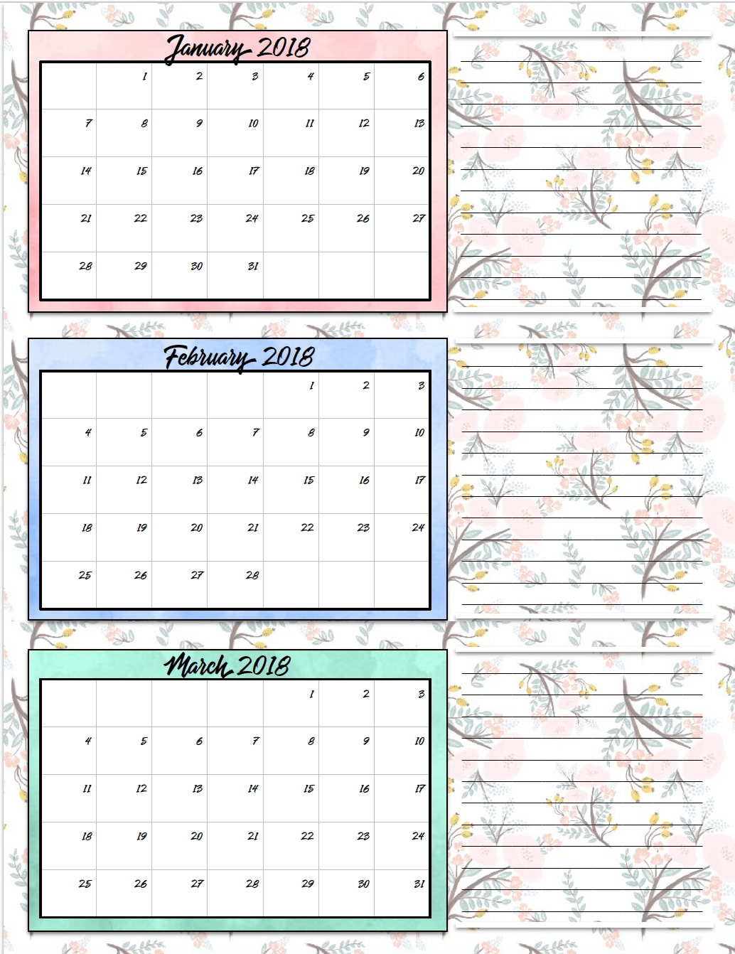 Free Printable 2018 Quarterly Calendars: 2 Designs!