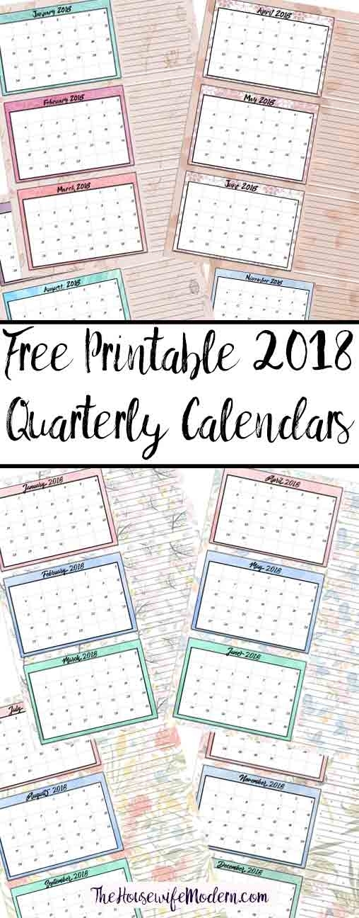 Free Printable 2018 Quarterly Calendars: 2 Designs!