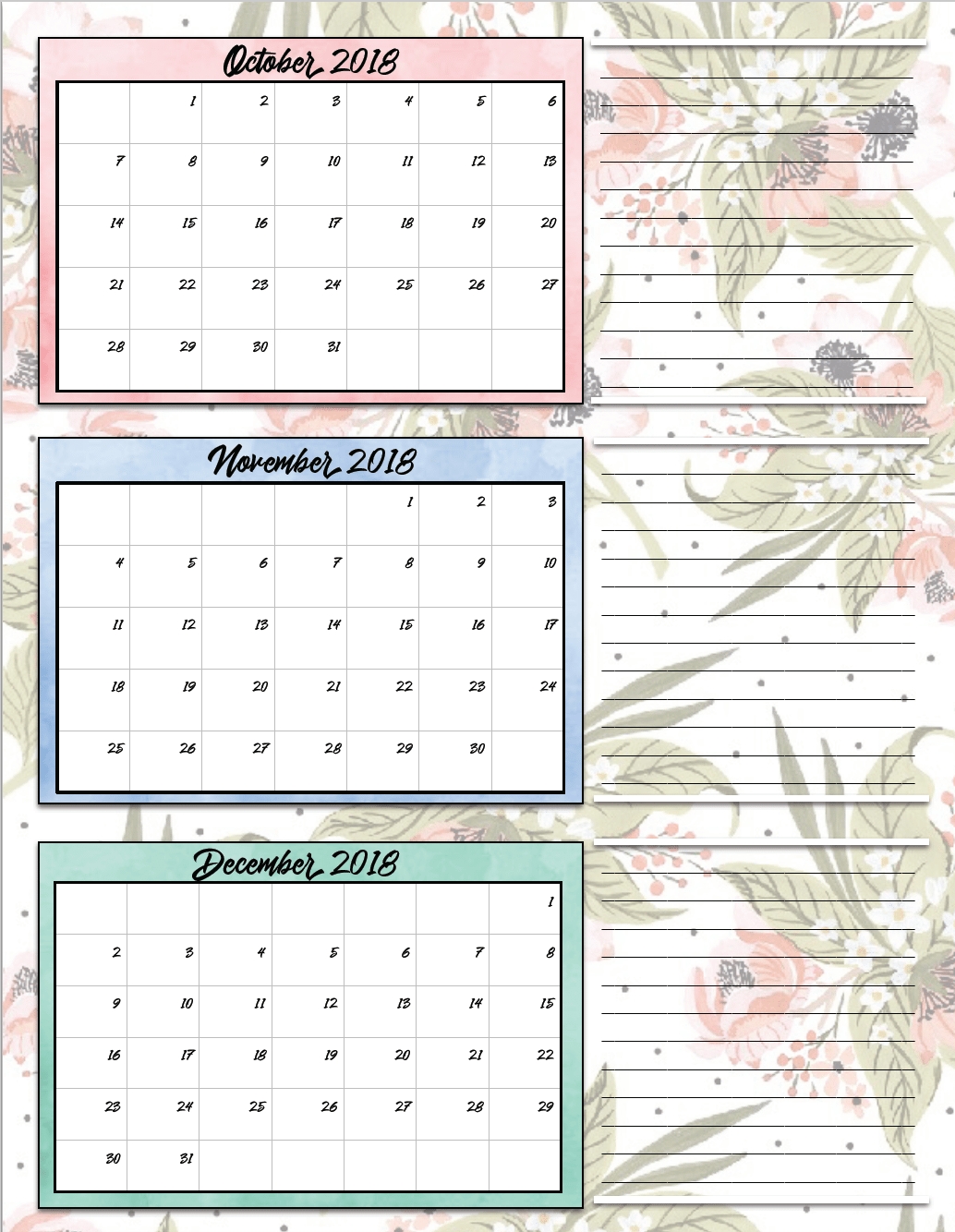 Free Printable 2018 Quarterly Calendars: 2 Designs!