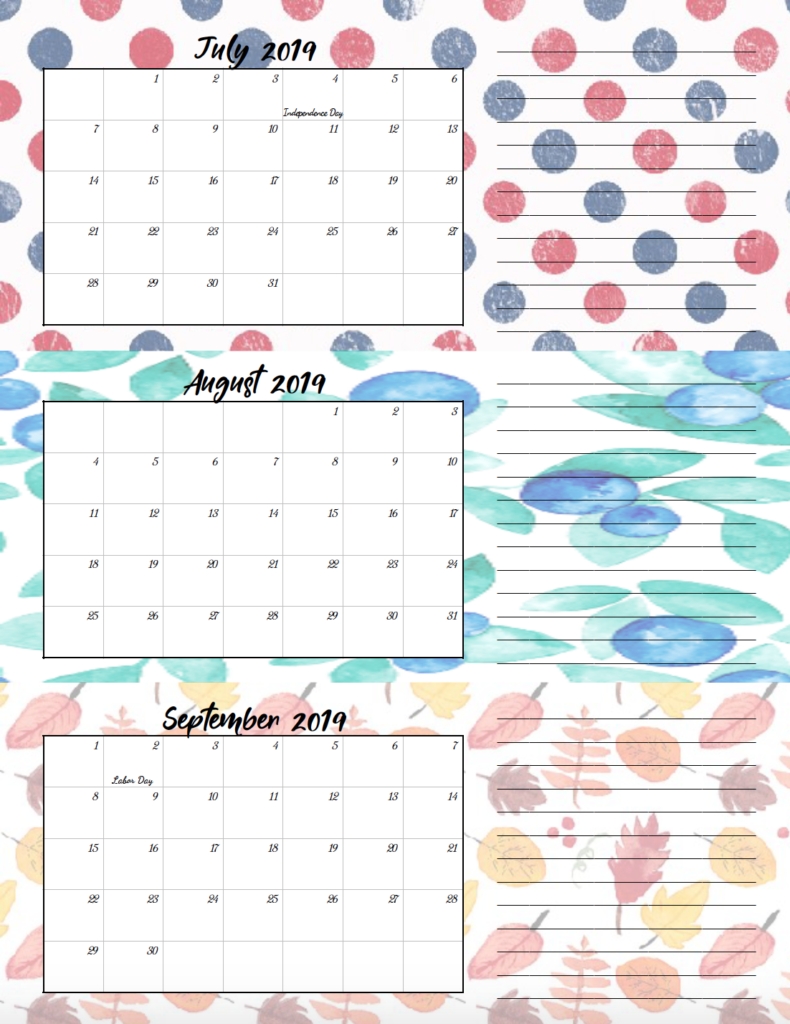 Free Printable 2019 Quarterly Calendars With Holidays: 3