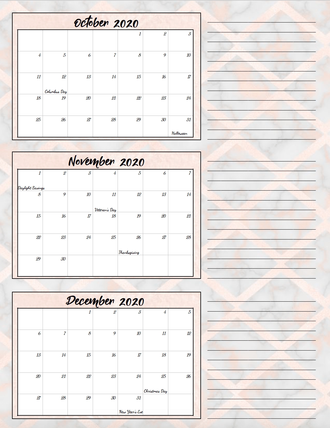 Free Printable 2020 Quarterly Calendars With Holidays: 3