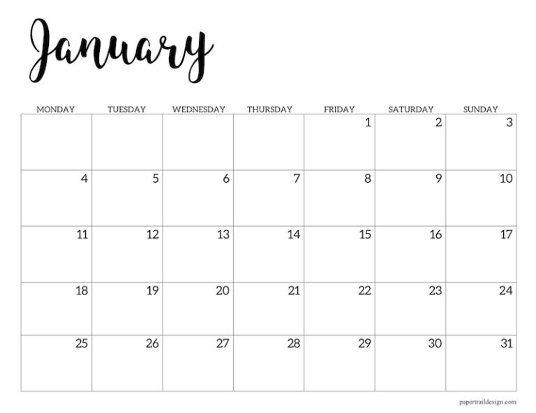 Free Printable 2021 Calendar - Monday Start | Paper Trail