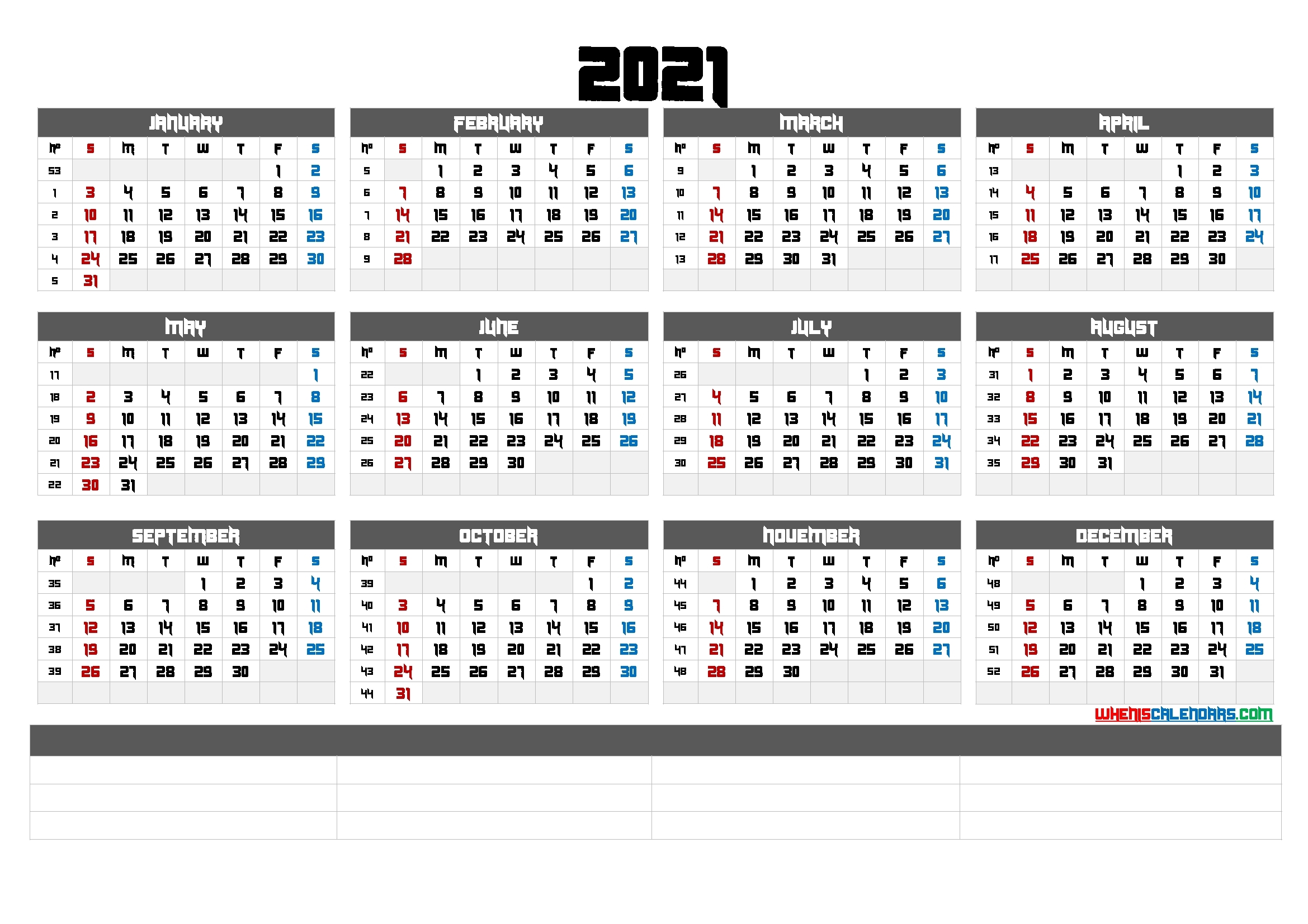 Free Printable 2021 Calendaryear (6 Templates)