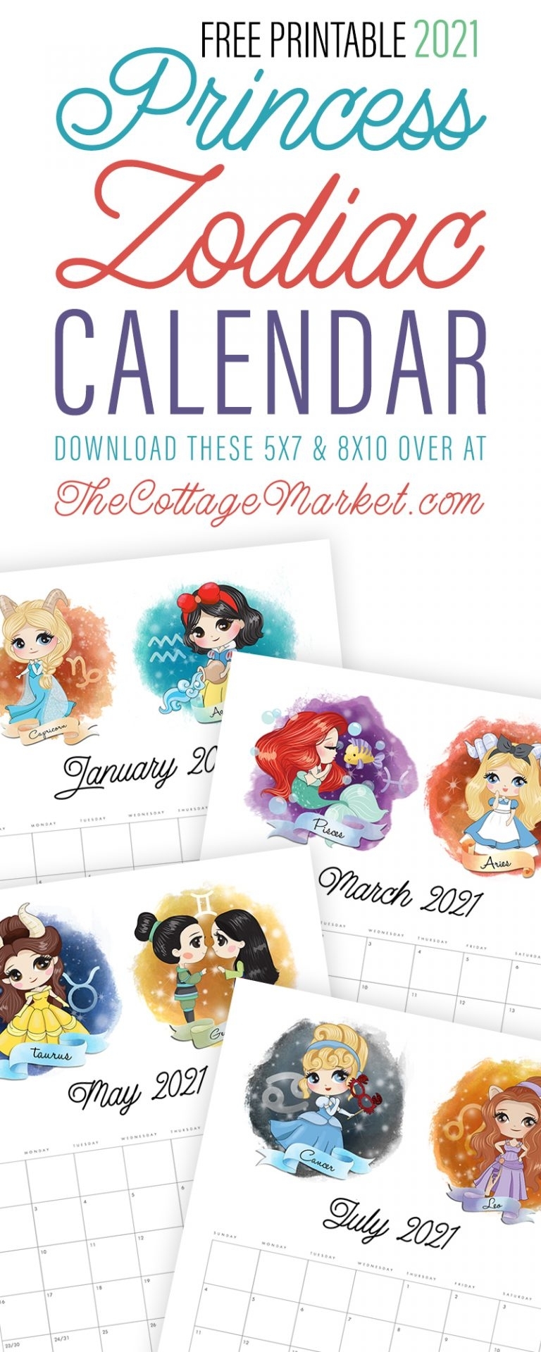 Free Printable 2021 Princess Zodiac Calendar - The Cottage