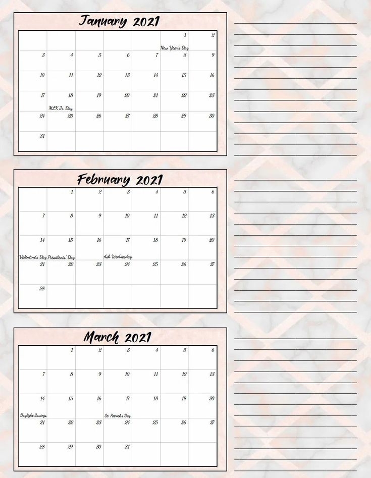 Free Printable 2021 Quarterly Calendars With Holidays: 3