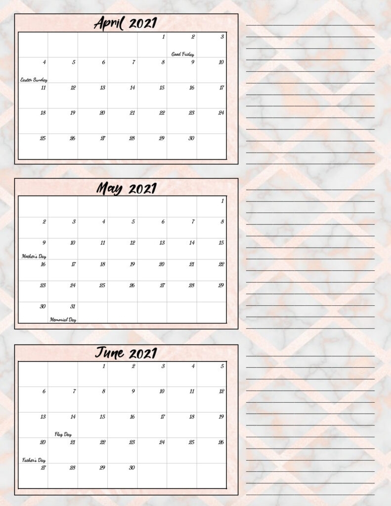 Free Printable 2021 Quarterly Calendars With Holidays: 3