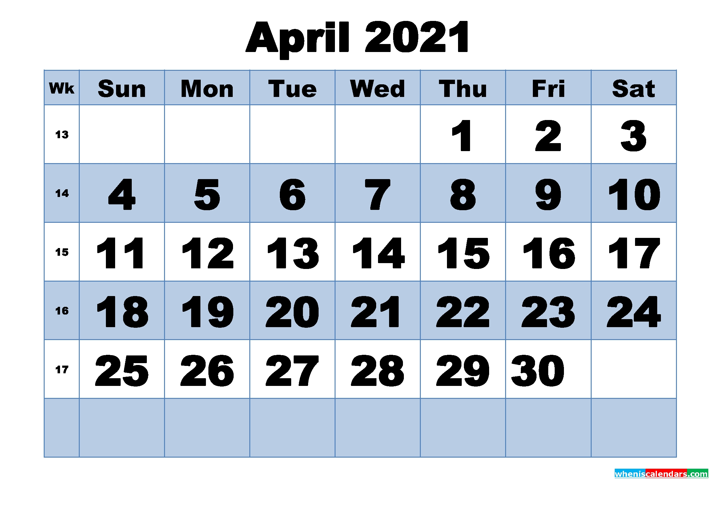 Free Printable April 2021 Calendar With Week Numbers