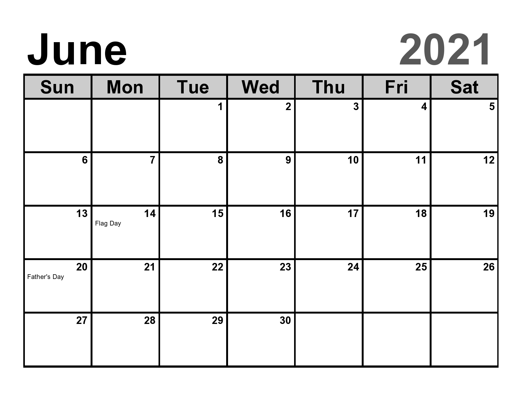 Free Printable Blank June 2021 Calendars Download