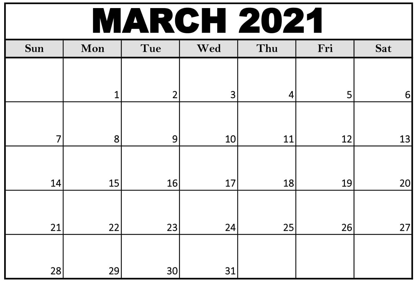 Free Printable Calendar 2021 March Monthly - Web Galaxy