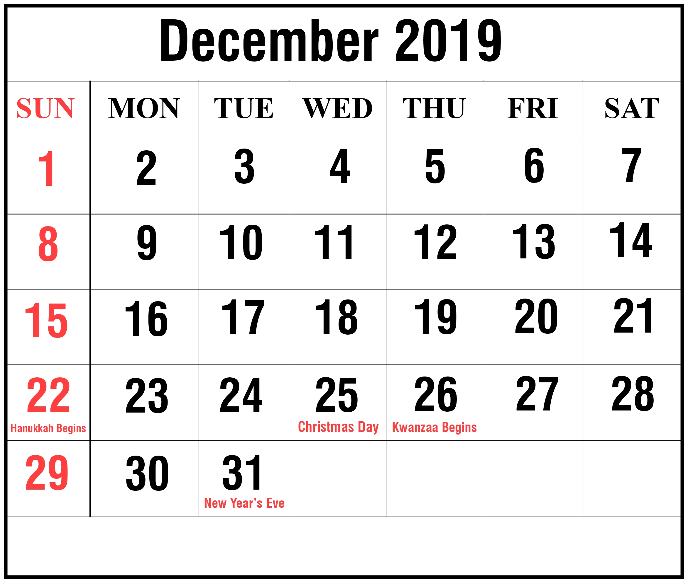 Free Printable Calendar Bold Print | Calendar Printables