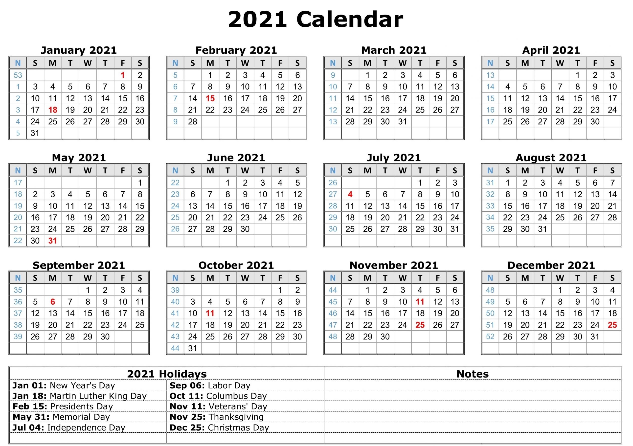 Free Printable Calendar Year 2021 | Calendar Printables