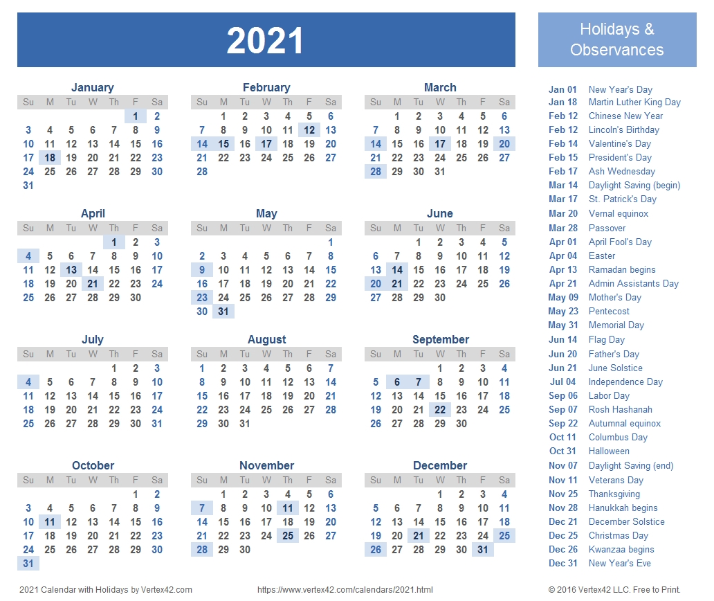 Free Printable Calendar Year 2021 | Calendar Printables