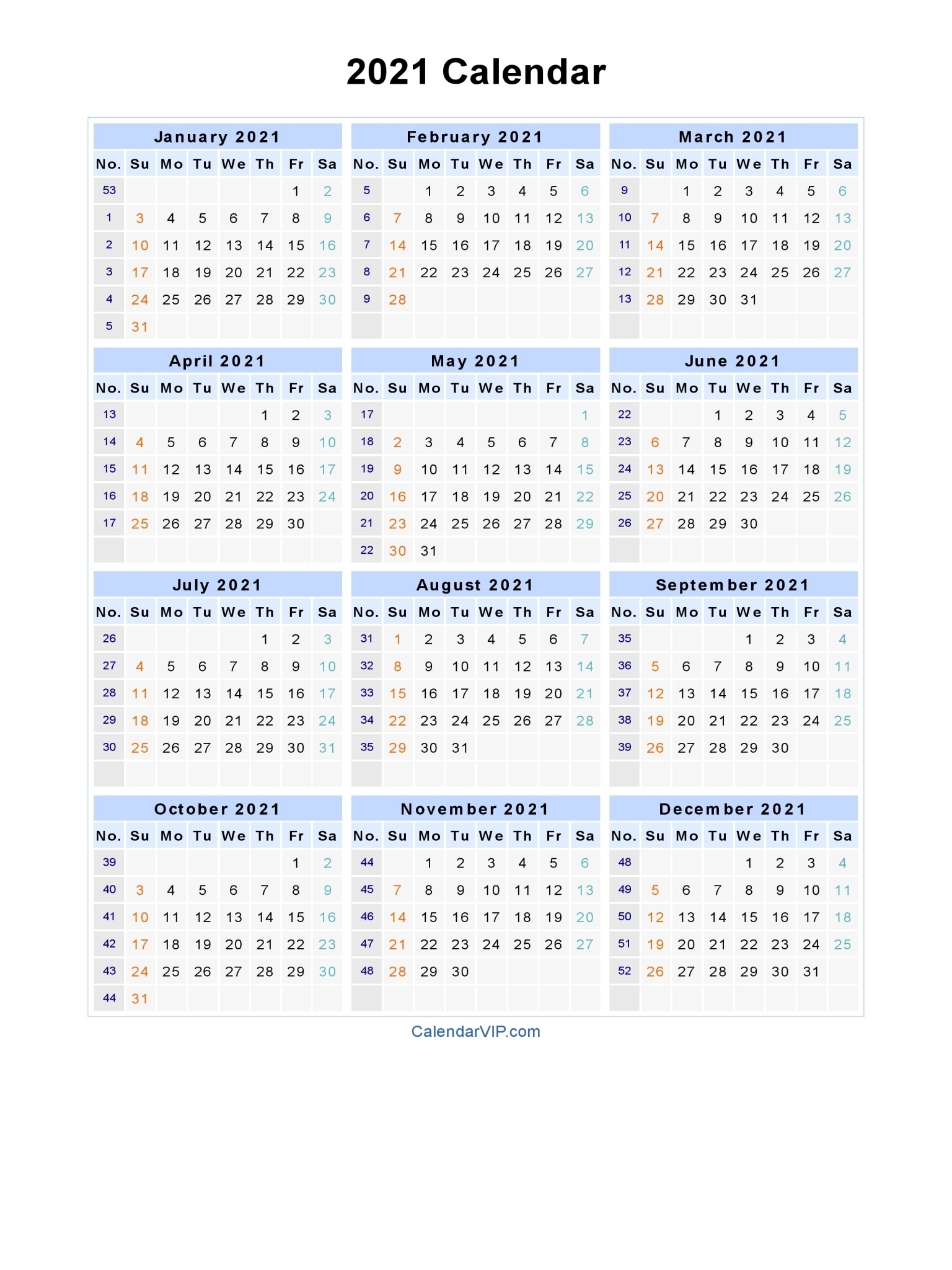 Free Printable Calendar Year 2021 | Ten Free Printable