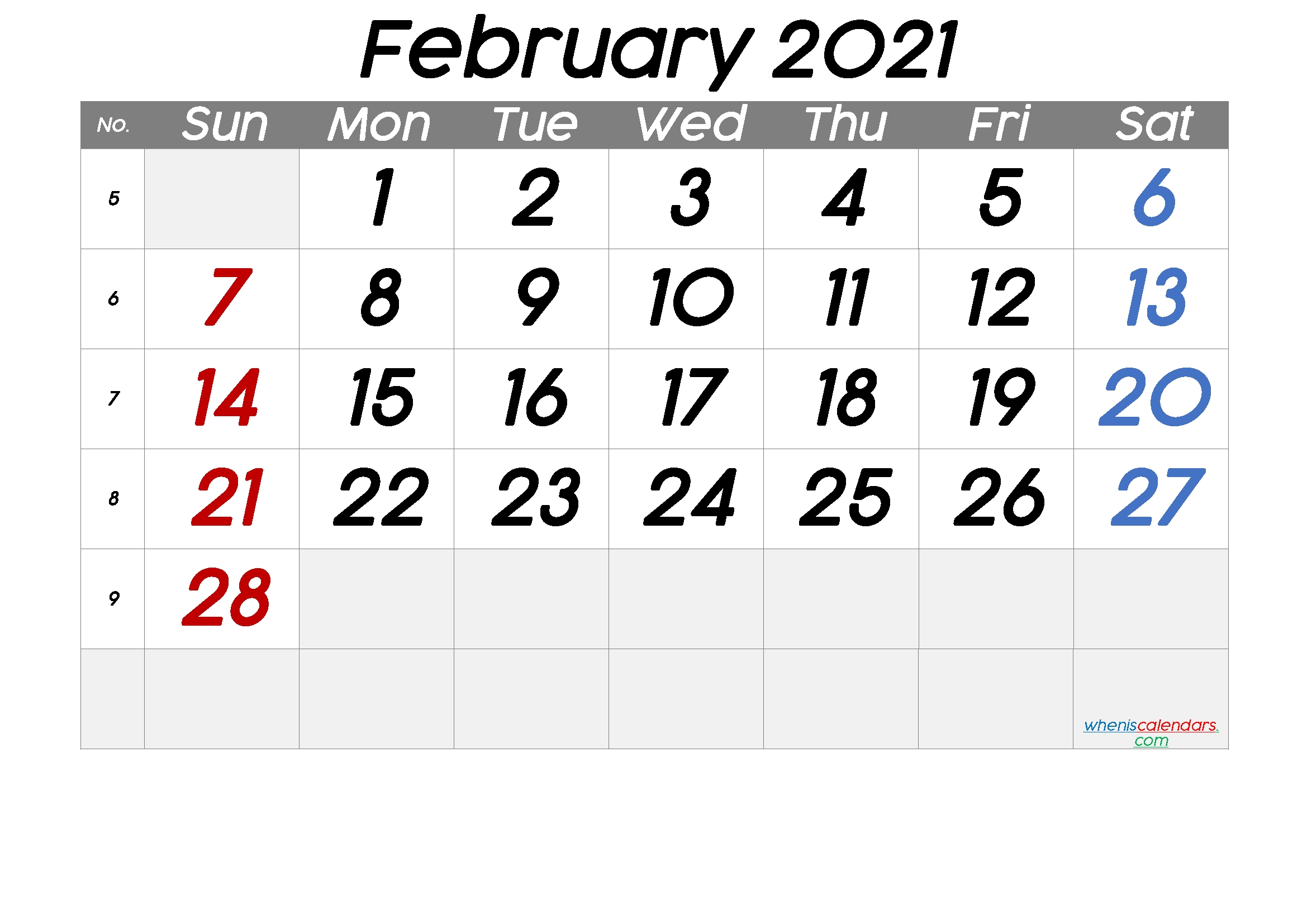 Free Printable February 2021 Calendar With Week Numbers