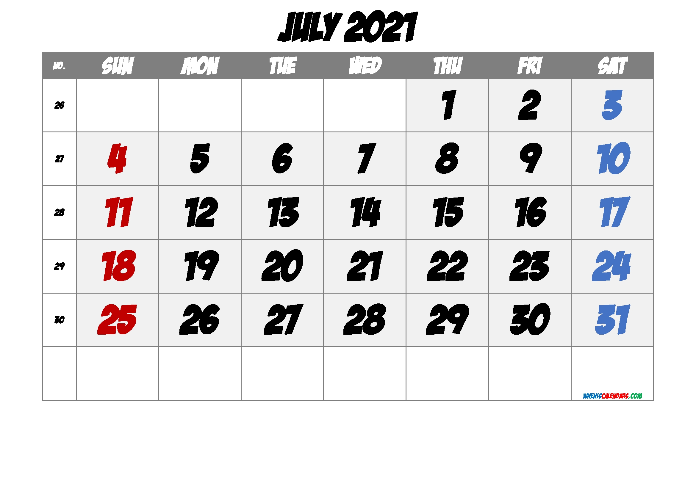 Free Printable July 2021 Calendar [Free Premium] - Free