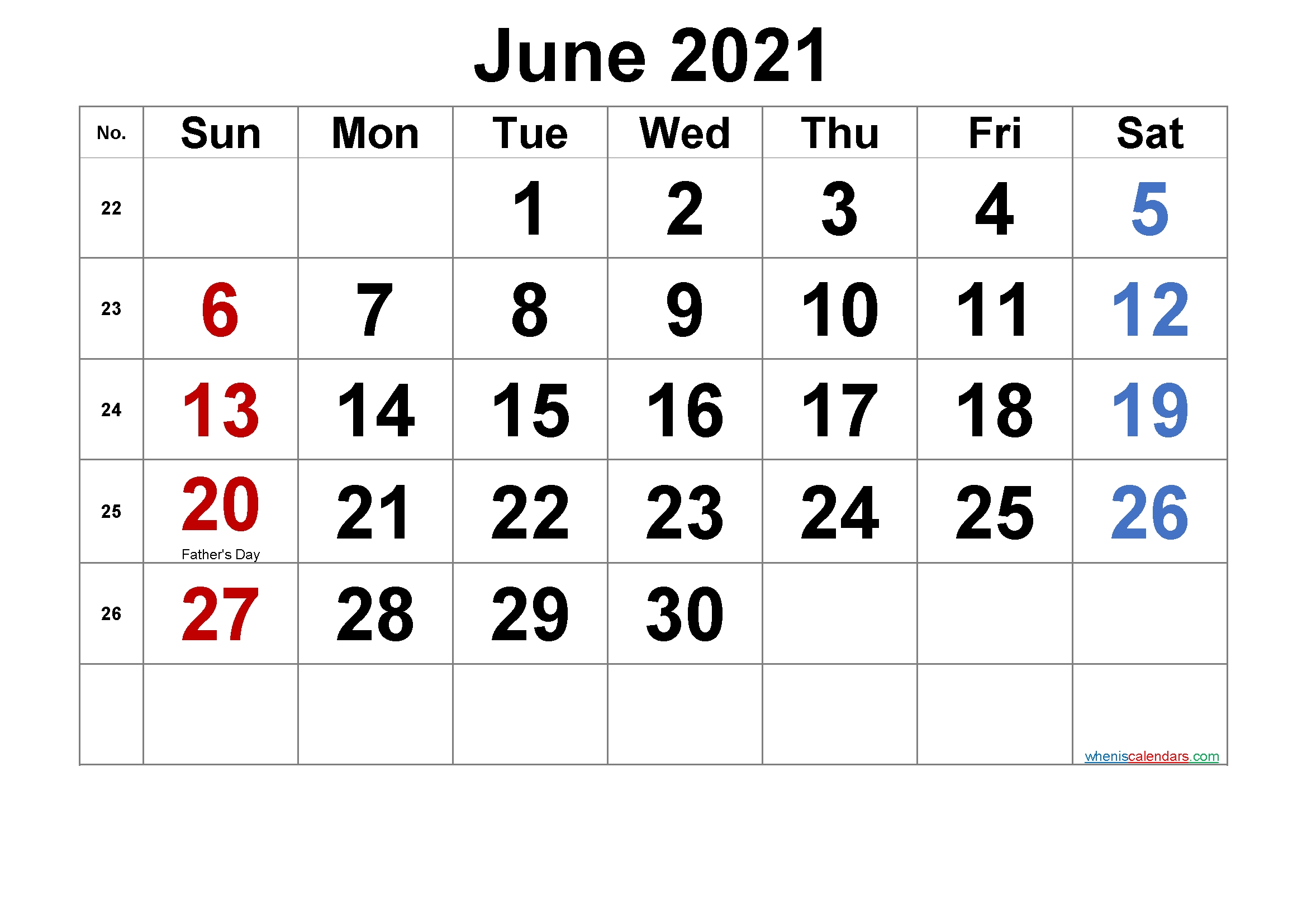 Free Printable June 2021 Calendar With Holidays