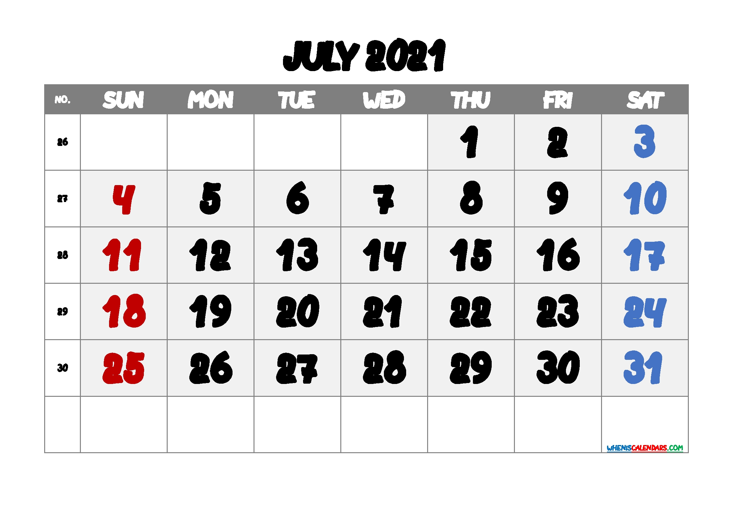 Free Printable June 2021 Calendar