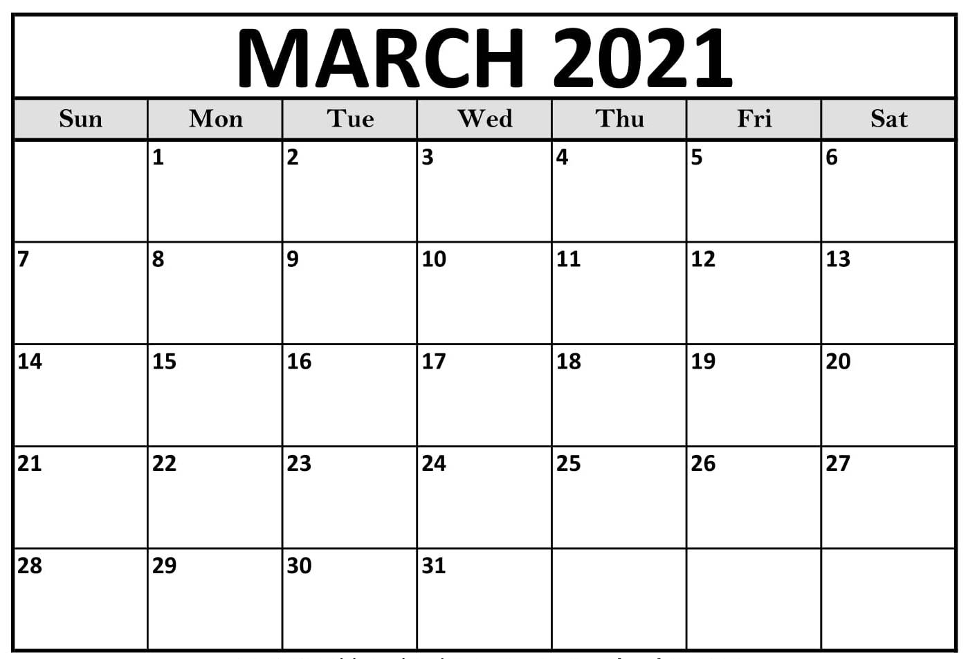 Free Printable March 2021 Calendar Page With Notes - Web