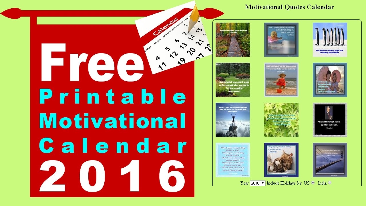 Free Printable Motivational Calendar - Youtube