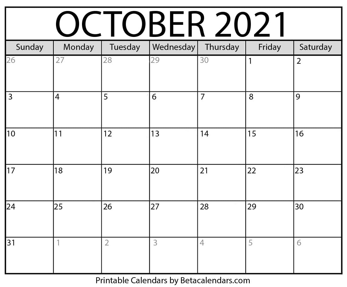 Free Printable October 2021 Calendar