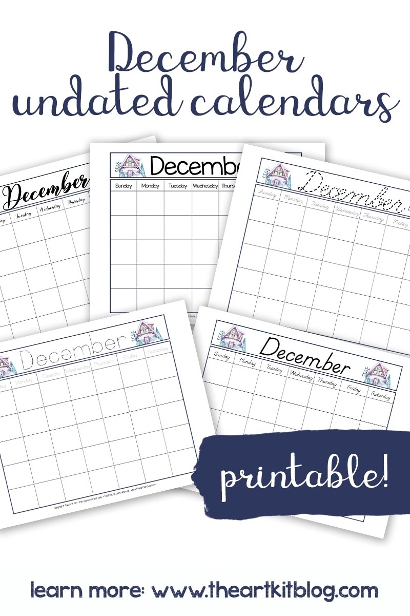 Free Printable Undated December Calendars: Many Fonts