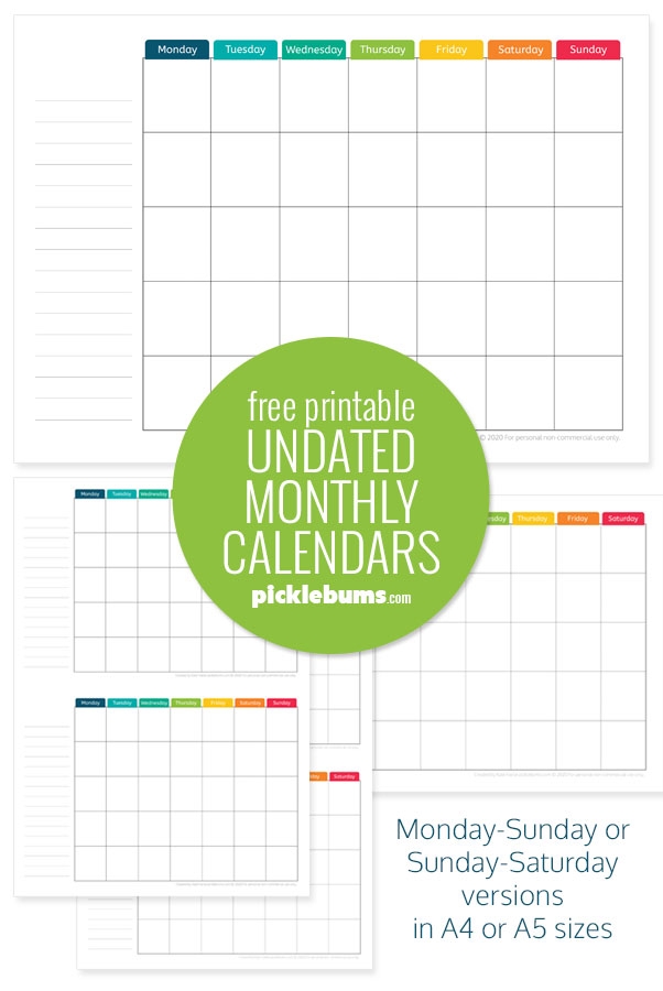 Free Printable Undated Monthly Calendar. | Monthly Planner