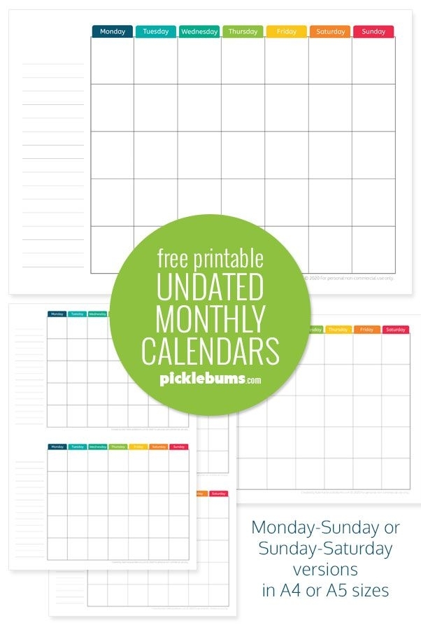 Free Printable Undated Monthly Calendar. | Monthly