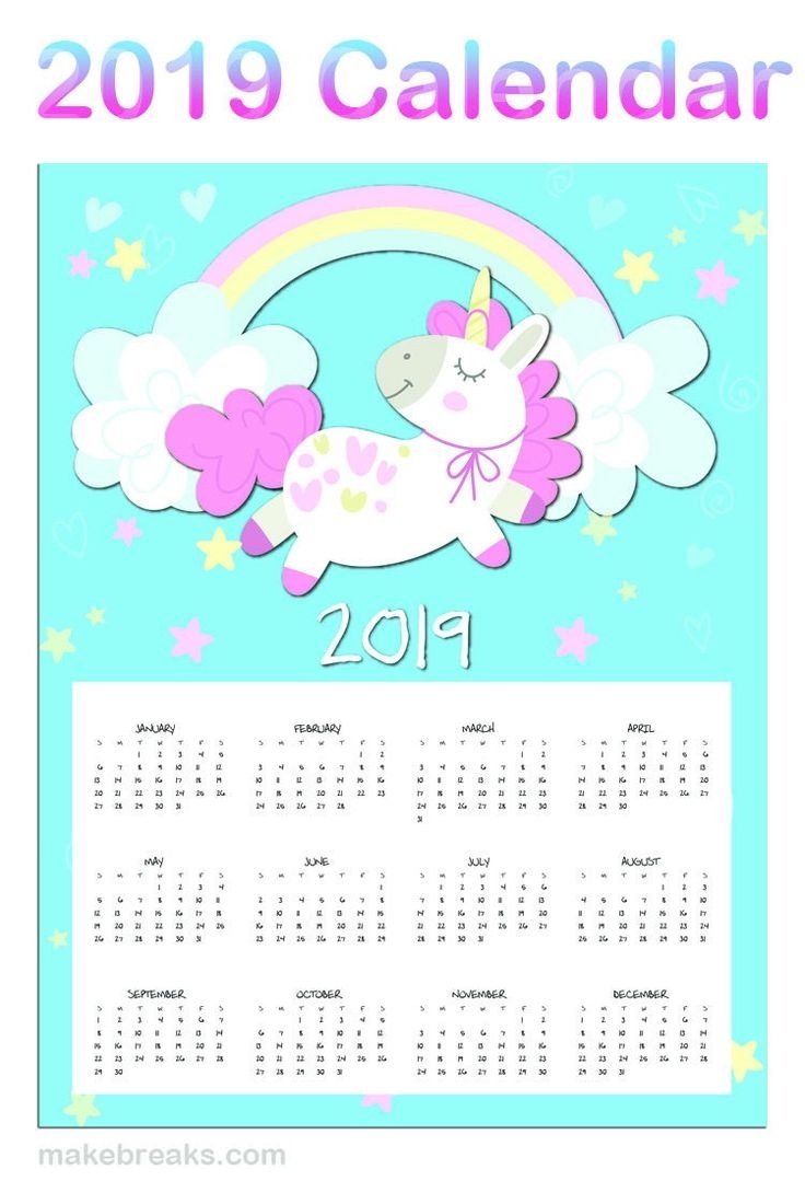 Free Printable Unicorn One Page 2020 Calendar - Make