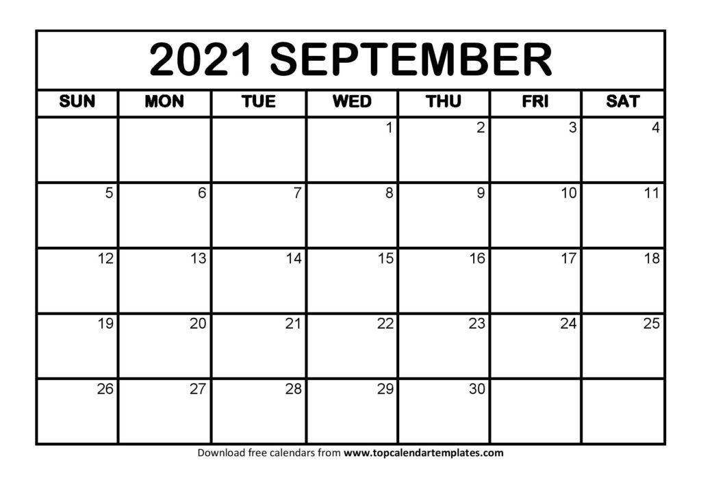 Free September 2021 Calendar Printable - Blank Templates