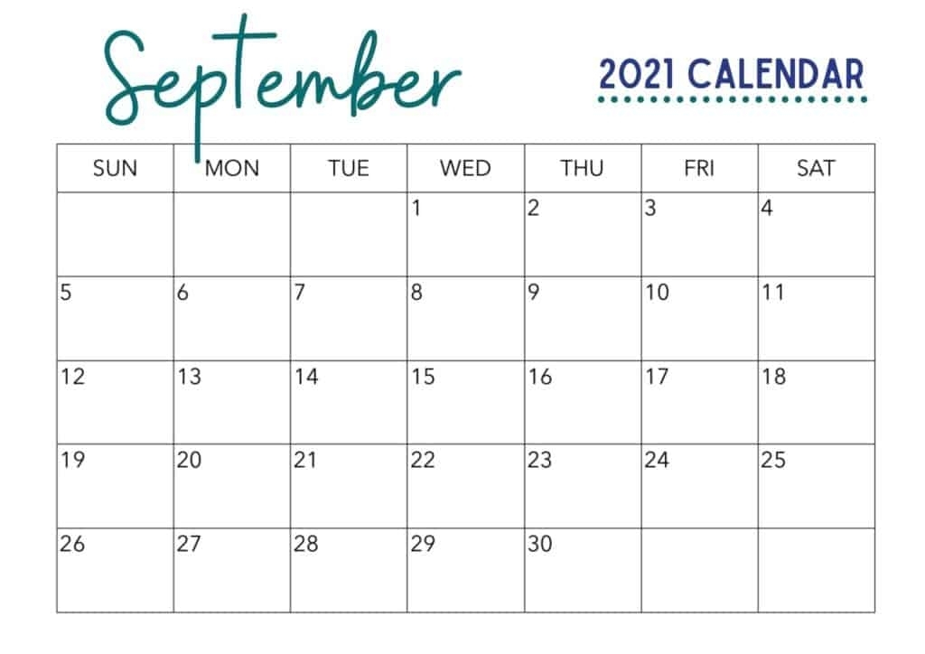 Free September Calendar Printable 2021 - Millennial Homeowner